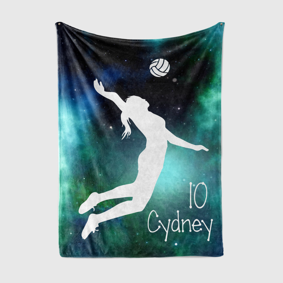 Personalized Girls Volleyball Blanket with Galaxy Background
