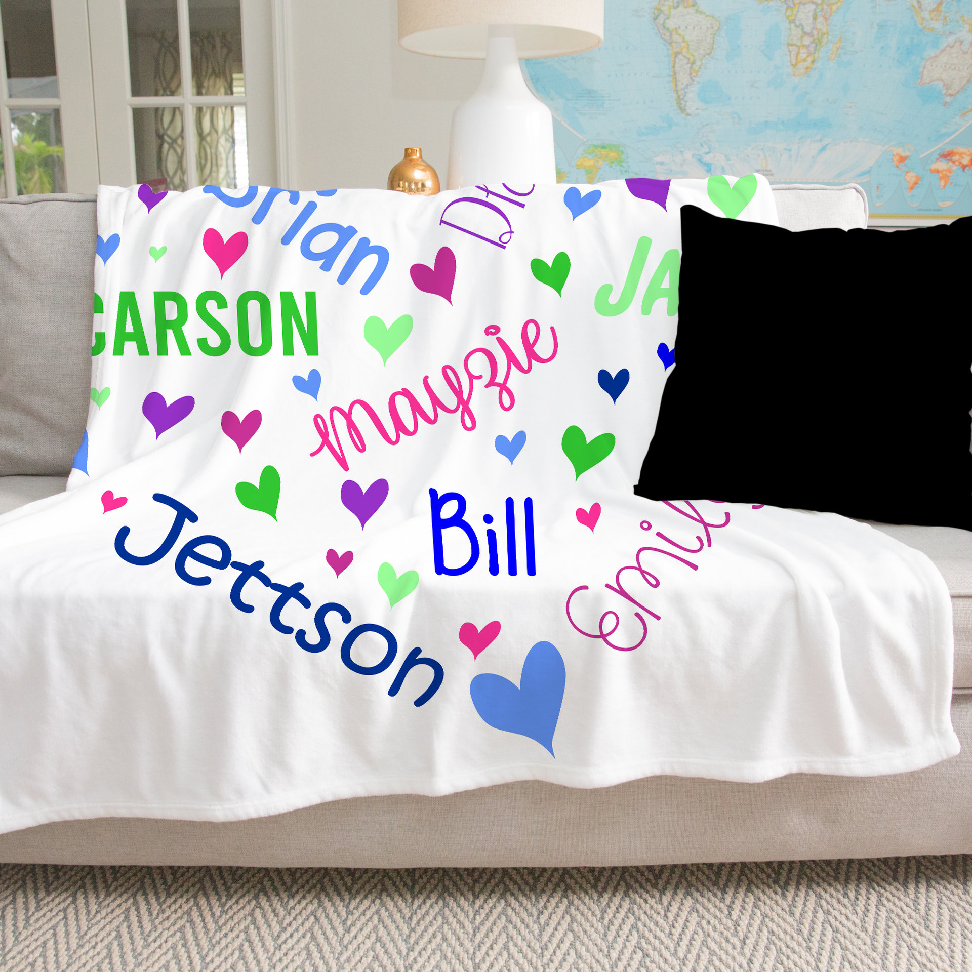 Family Names in a Heart Design Blanket Throw