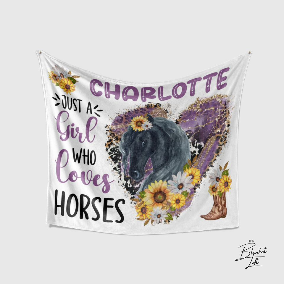 Just a Girl Who Loves Horses Personalized Blanket Dusty Plum