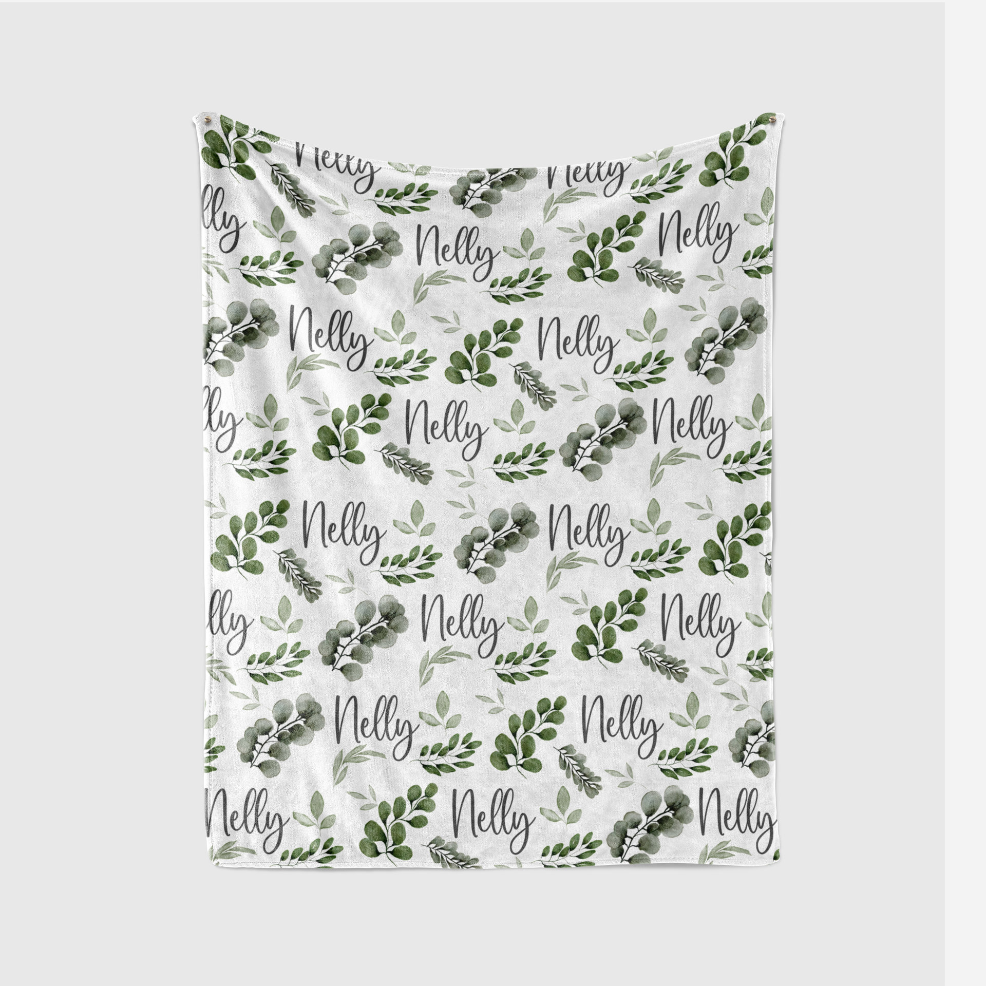 Personalized Baby Name Blanket with Watercolor Greenery