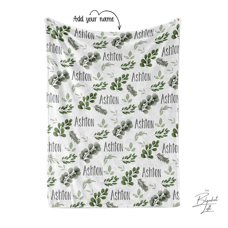 Personalized Baby Name Blanket with Watercolor Greenery