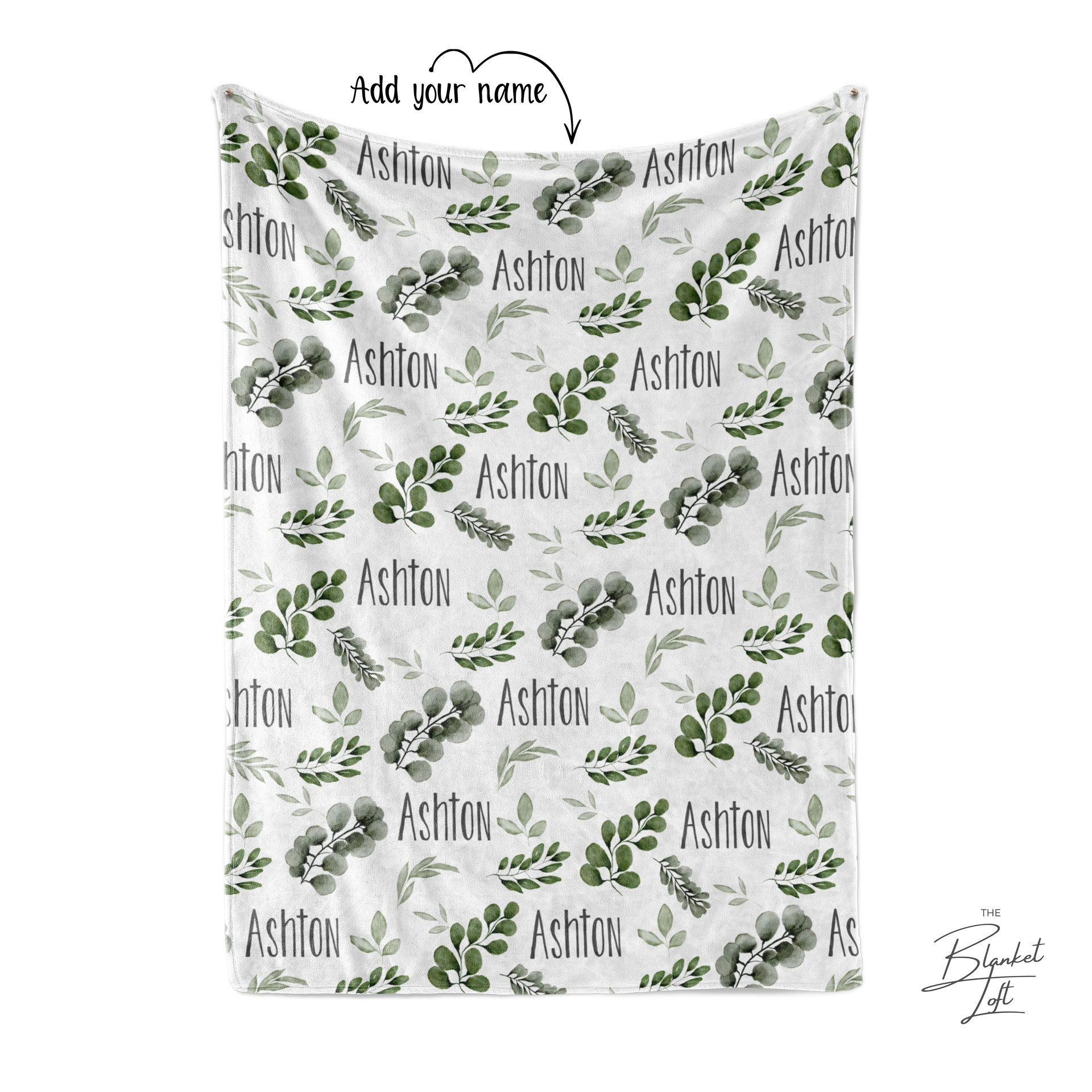 Personalized Baby Name Blanket with Watercolor Greenery