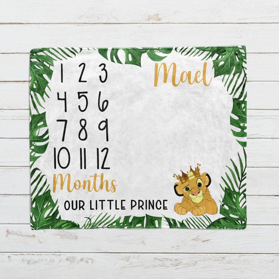 Personalized Baby Lion Cub Our Little Prince Milestone Blanket