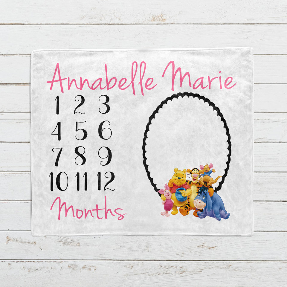 Personalized Winnie the Pooh and Friends Milestone Blanket