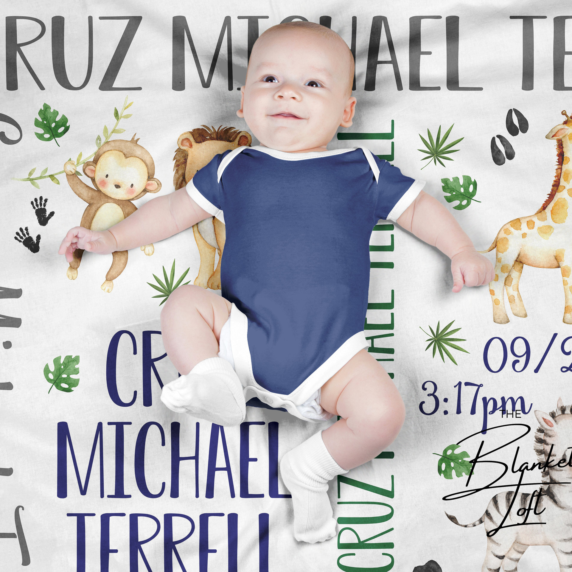 Personalized Safari Animals Baby Blanket