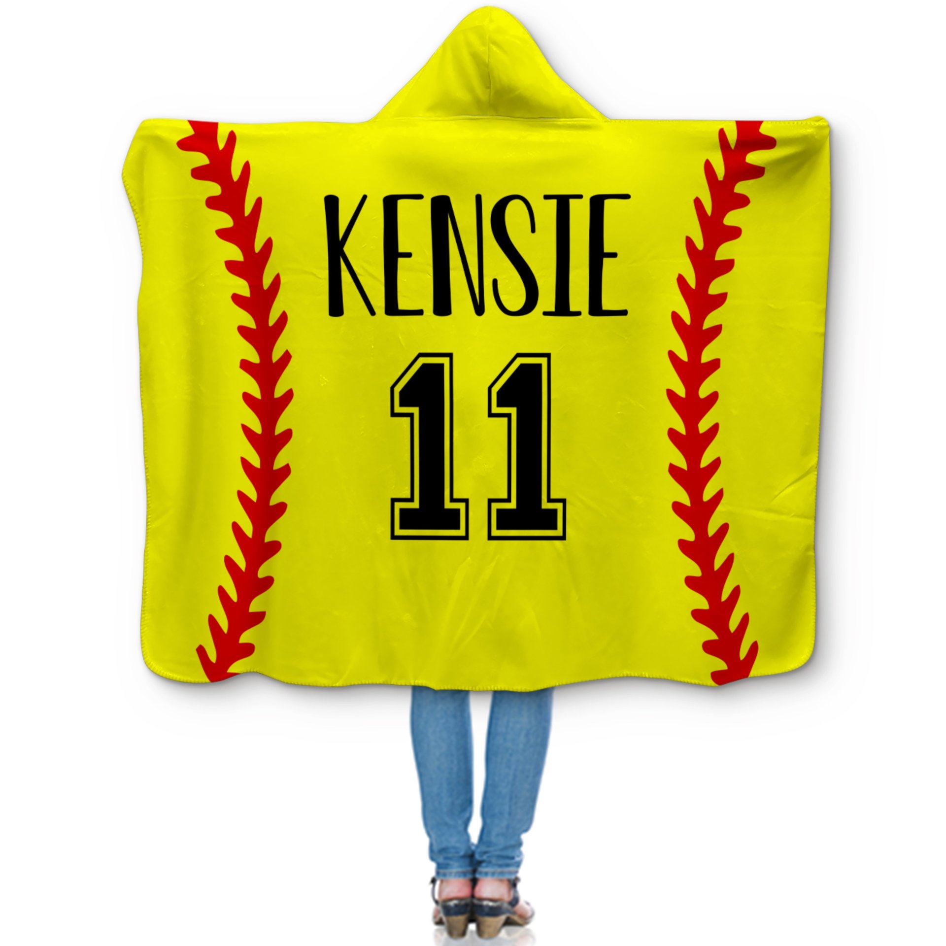 Personalized Softball Hooded Sherpa Blanket