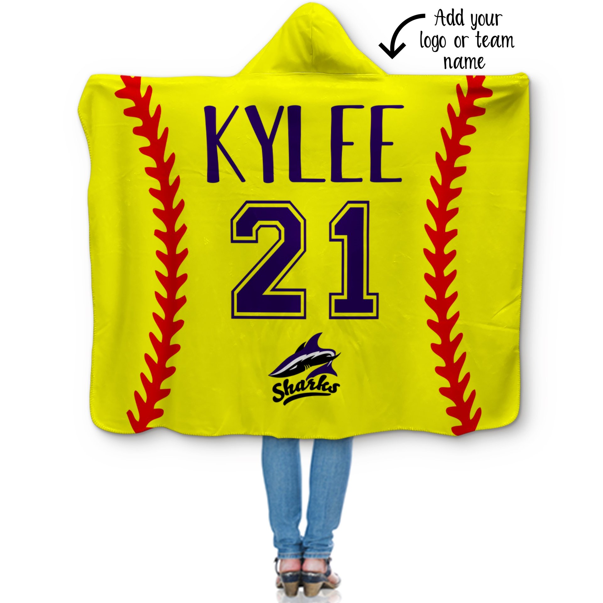 Personalized Softball Hooded Sherpa Blanket