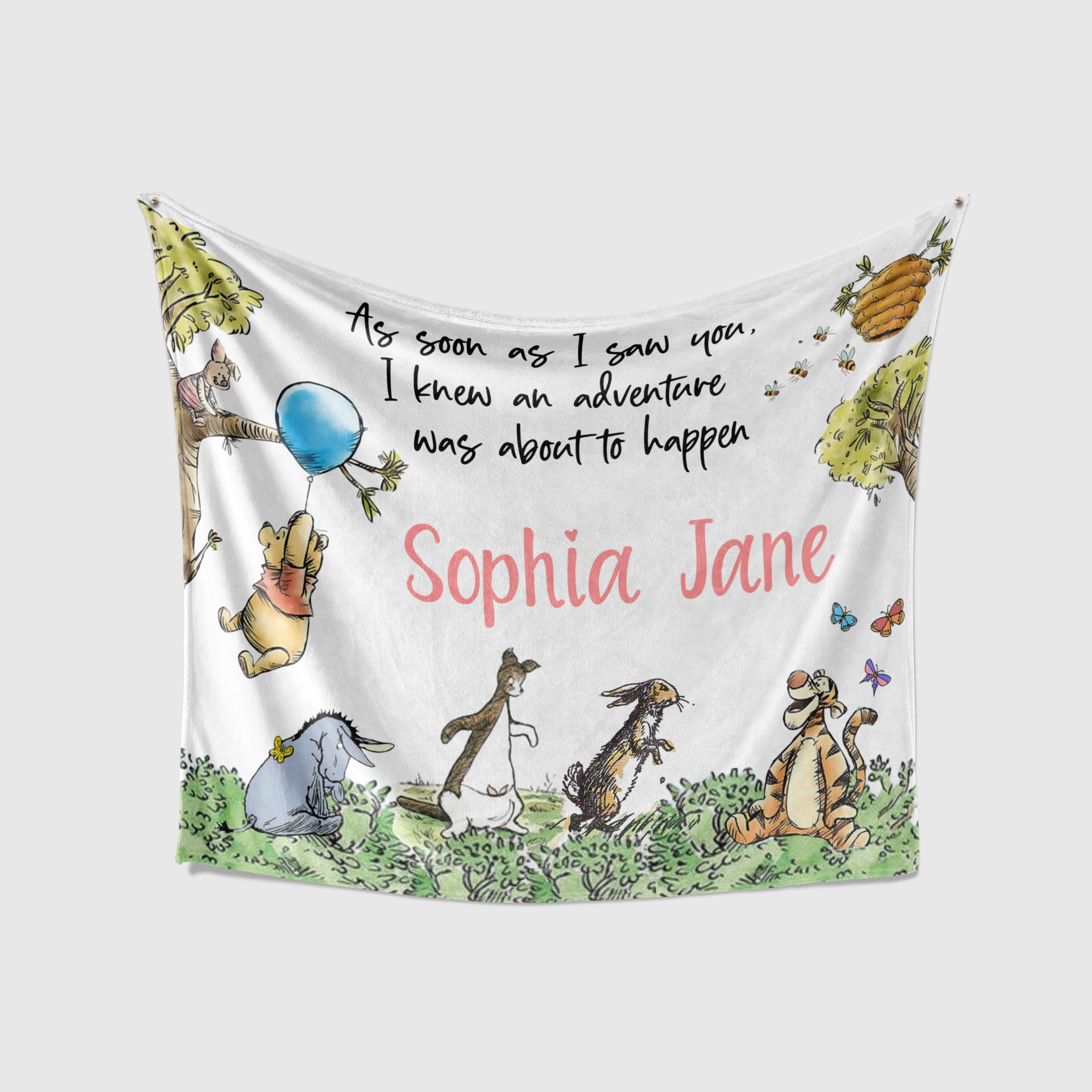 Personalized Vintage Winnie the Pooh Blanket