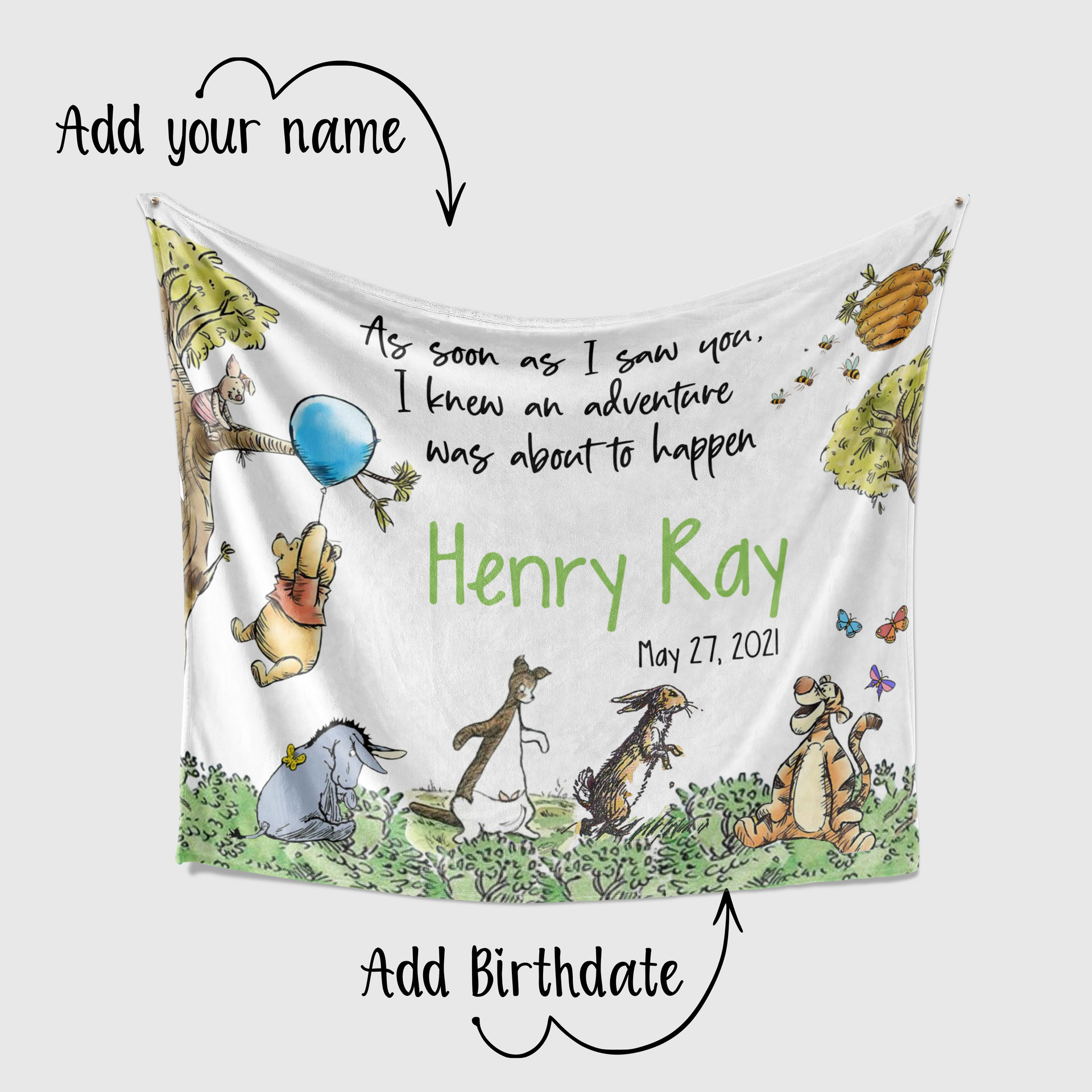 Personalized Vintage Winnie the Pooh Blanket