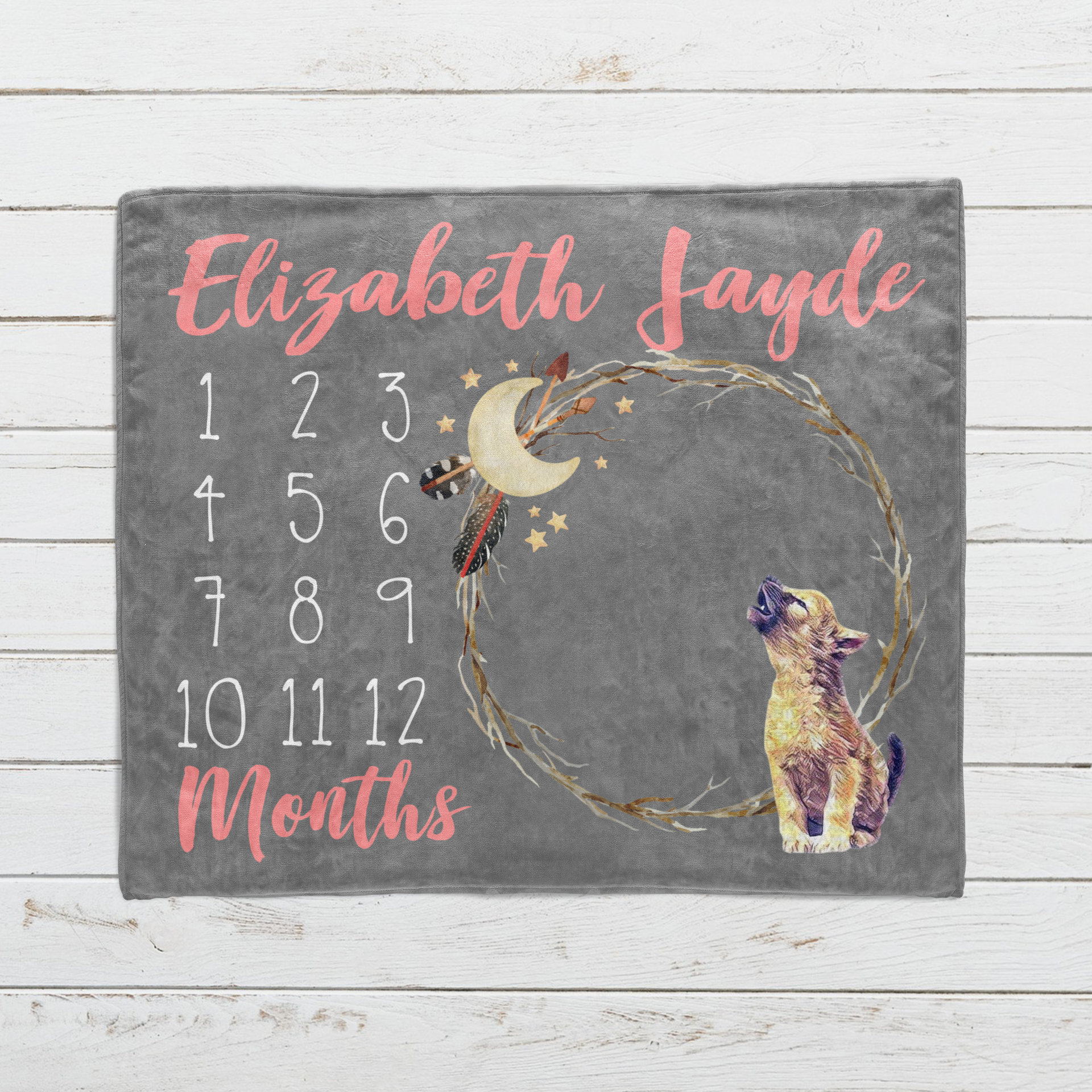 Personalized Baby Wolf Milestone Blanket