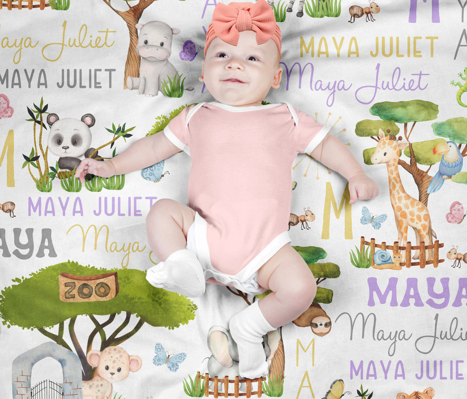 Personalized Zoo Animals Baby Blanket