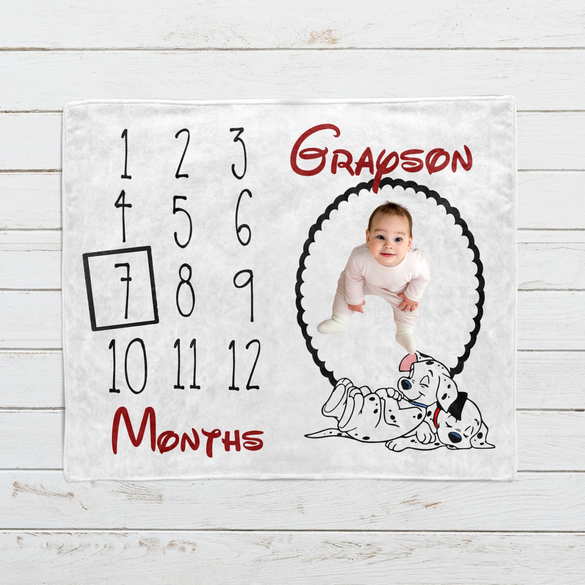 Personalized 101 Dalmatians Milestone Blanket