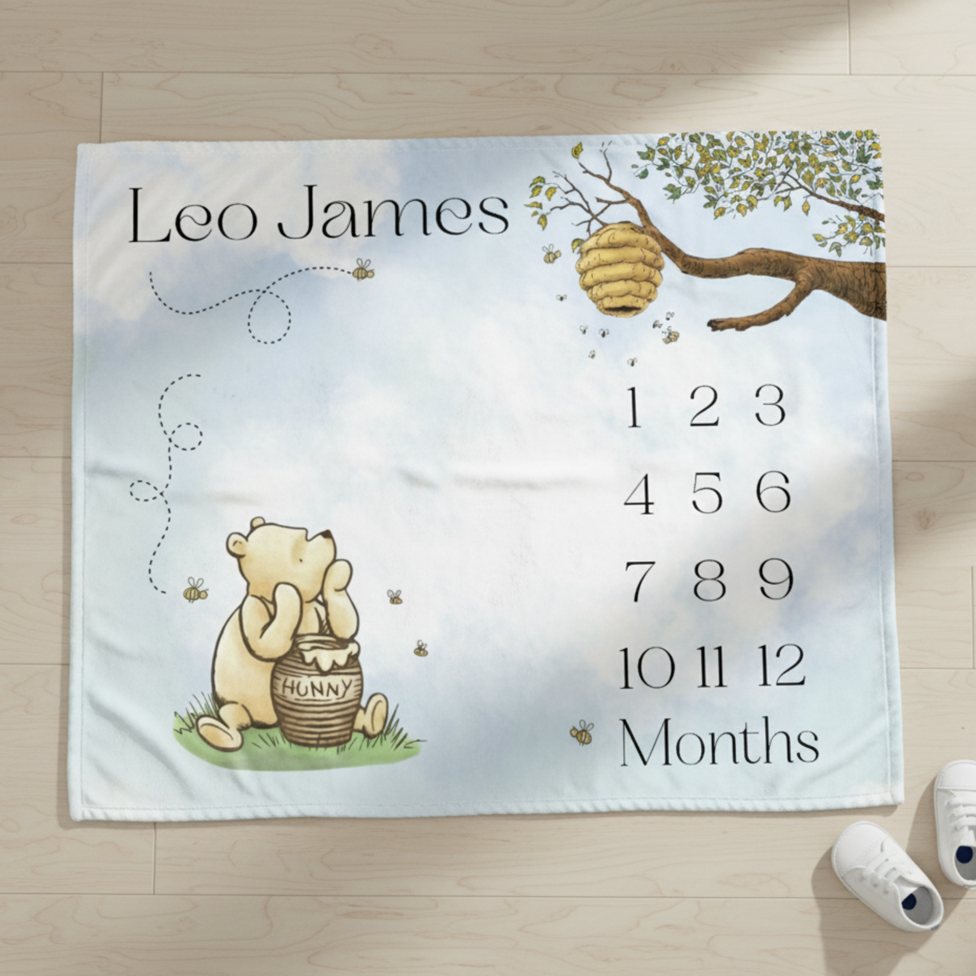 Personalized Winnie the Pooh Honey Pot Milestone Blanket