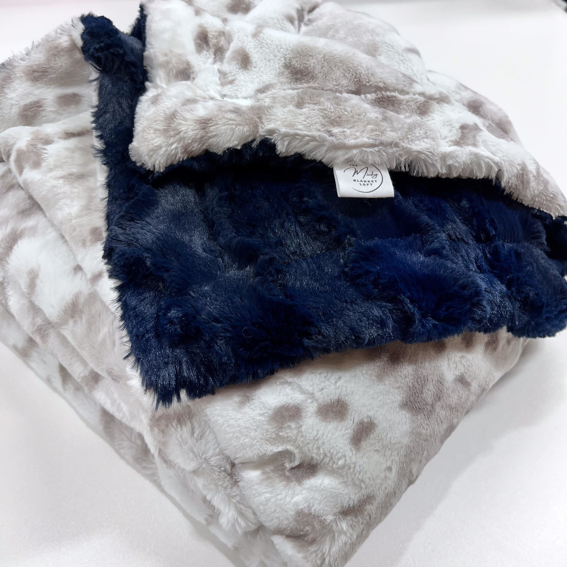 Arctic Snow Leopard Minky Blanket with Ink glacier
