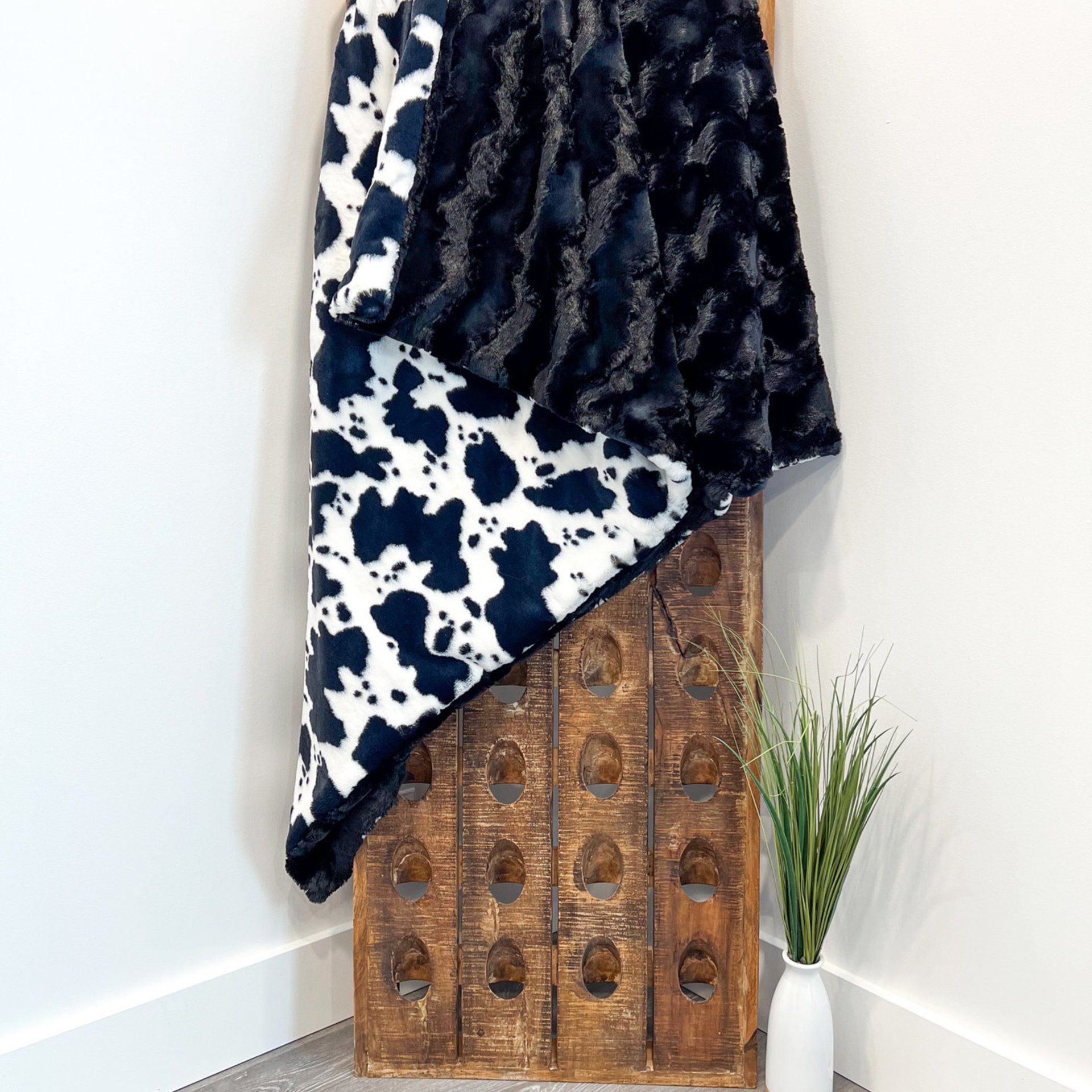 Black and White Cow Black Luna Luxe Minky Blanket