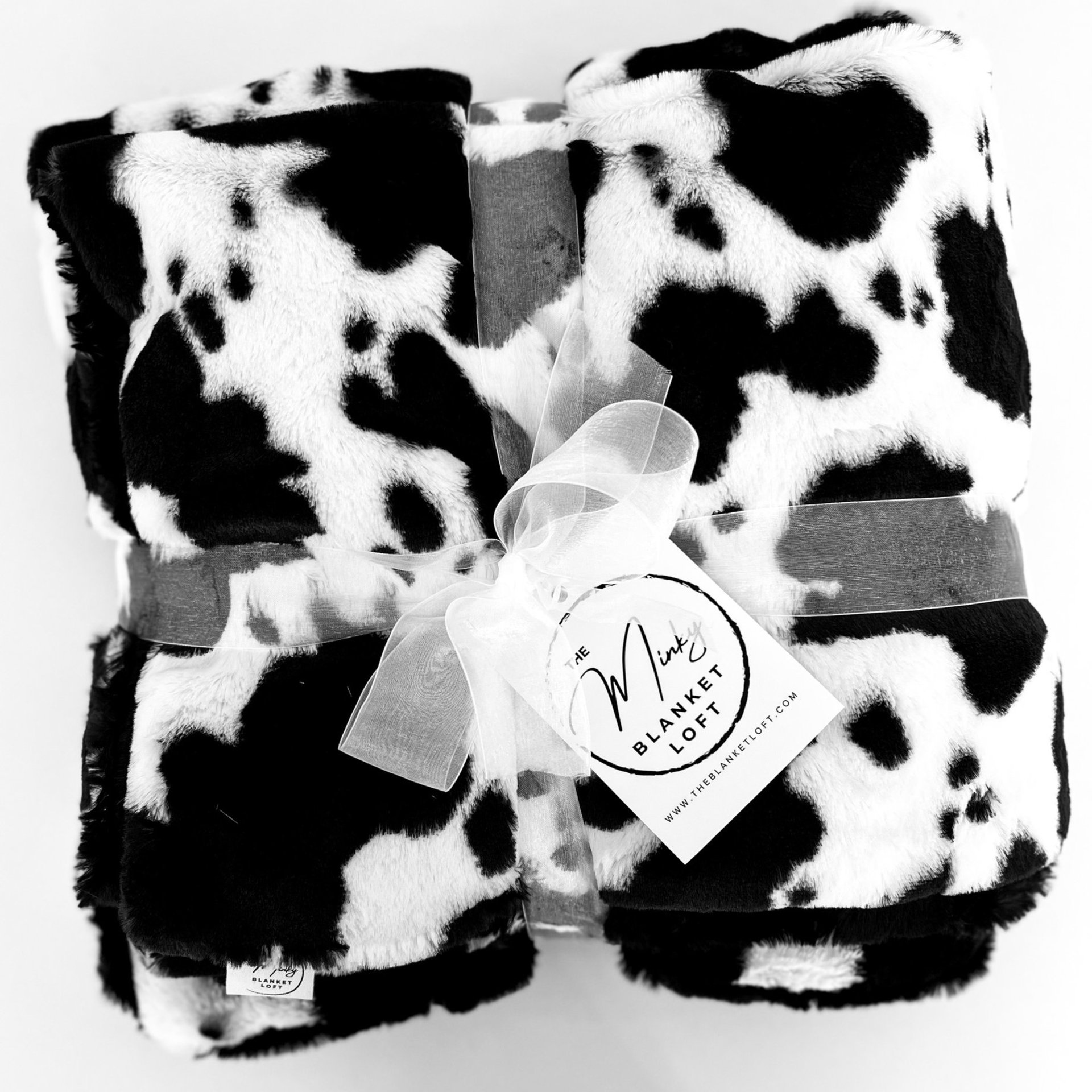 Black and White Cow Black Luna Luxe Minky Blanket