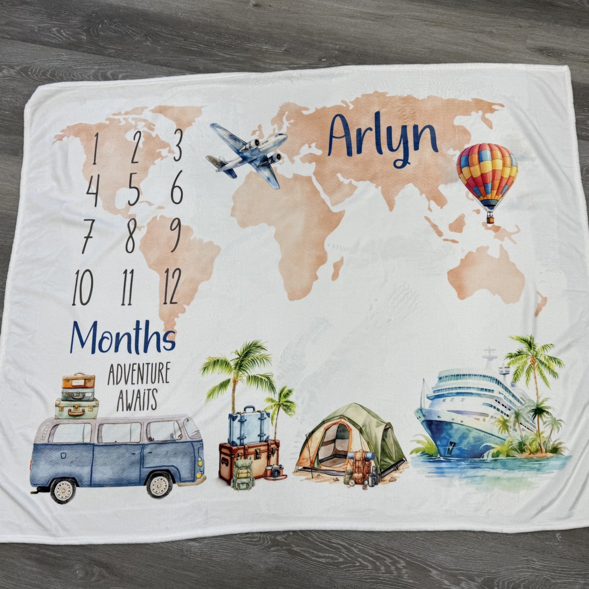 Personalized Little Traveler Baby Milestone Blanket