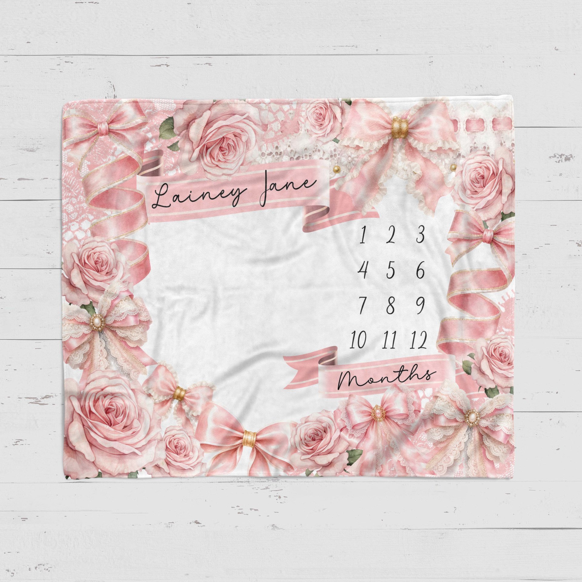 Personalized Pink Coquette Baby Milestone Blanket