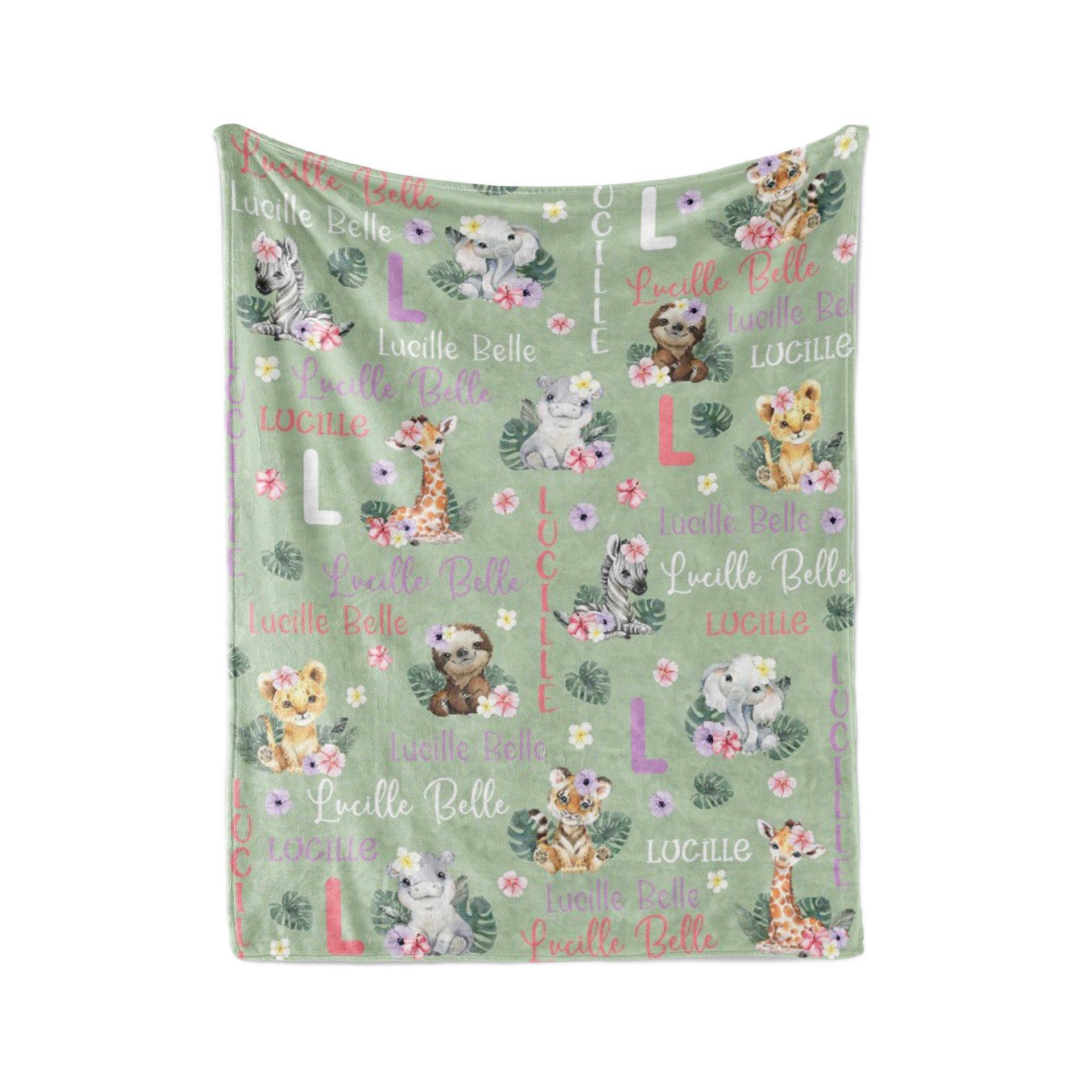 Personalized Jungle Safari Animals Baby Blanket