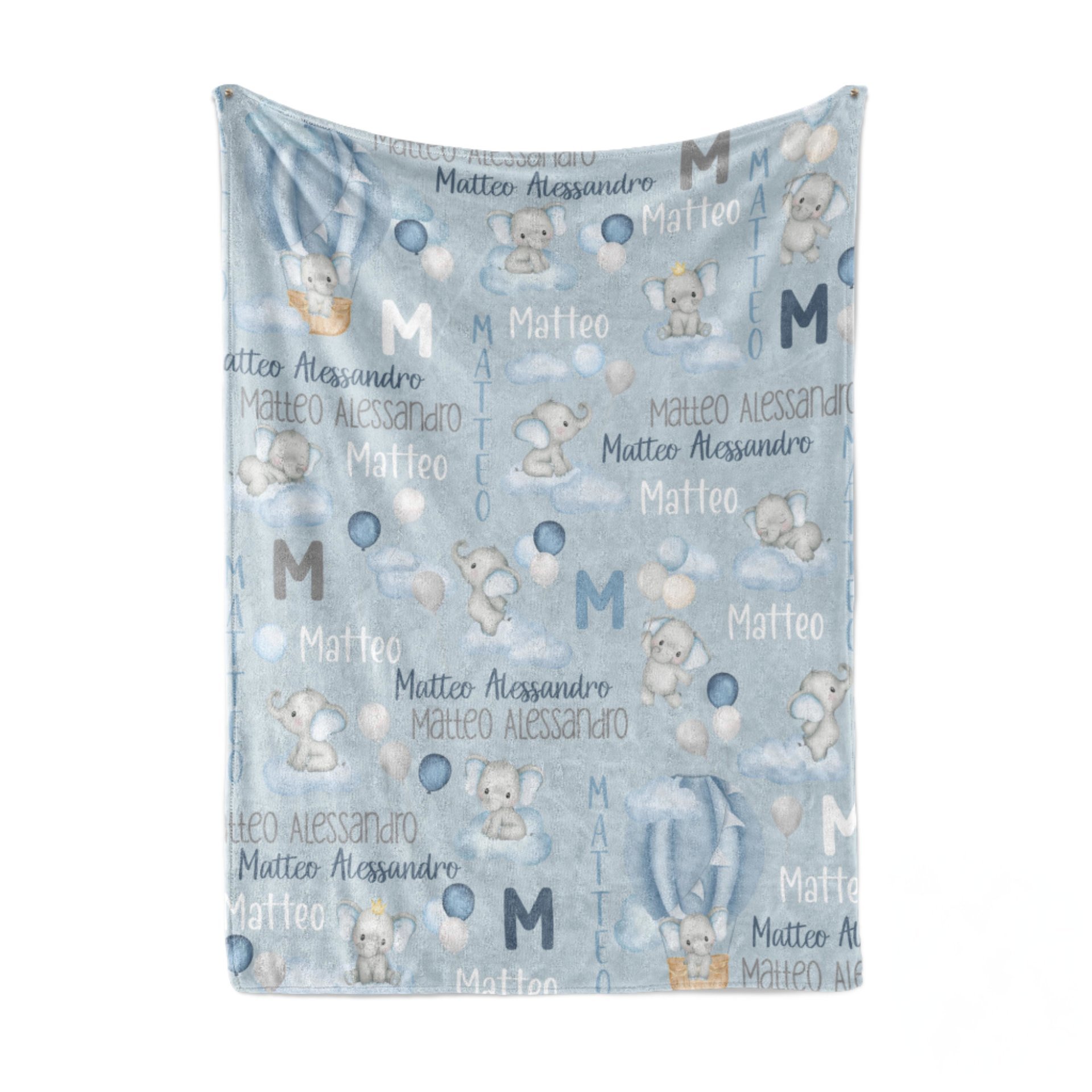 Personalized Elephants in Hot Air Balloons Baby Blanket