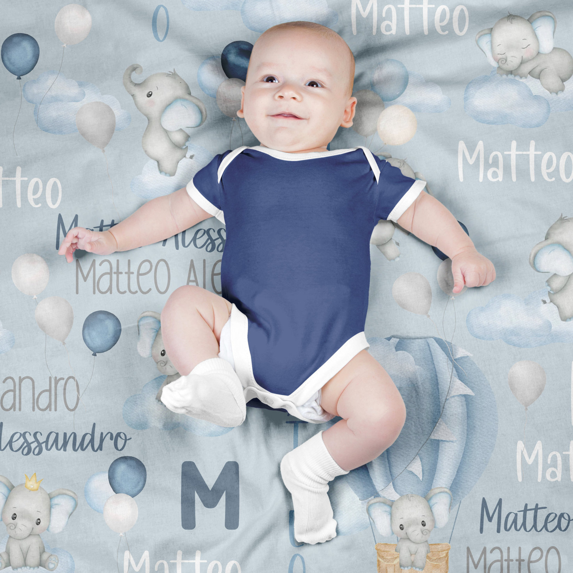 Baby Boy Elephant Personalized Blanket