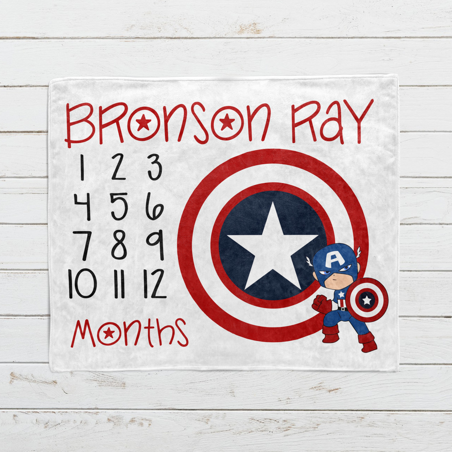 Personalized Captain America Superhero Monthly Milestone Blanket