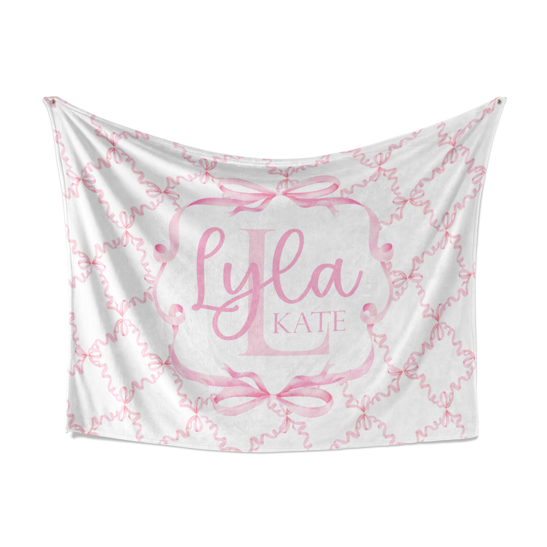 Personalized Pink Bow Baby Blanket 