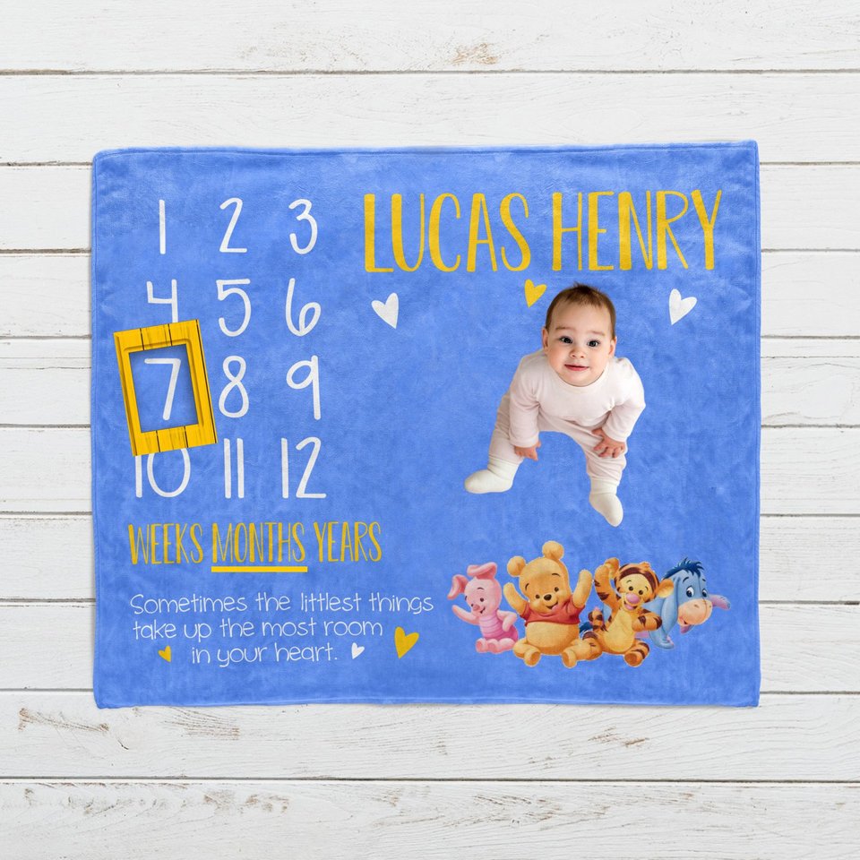 Personalized Baby Winnie the Pooh Milestone Blanket