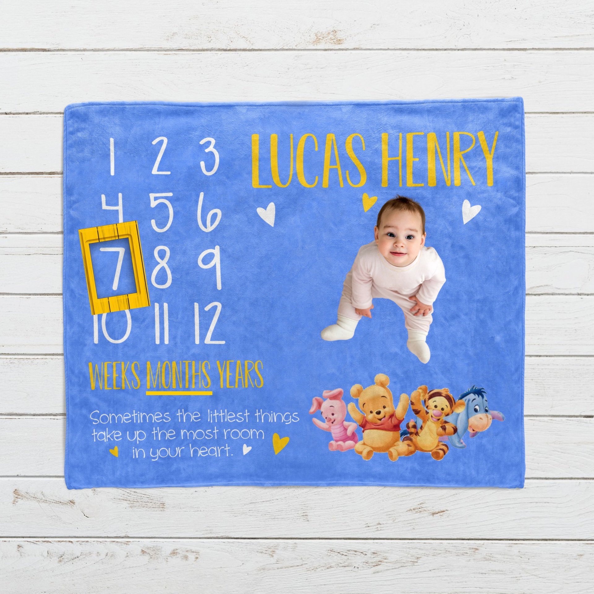 Personalized Baby Winnie the Pooh Milestone Blanket