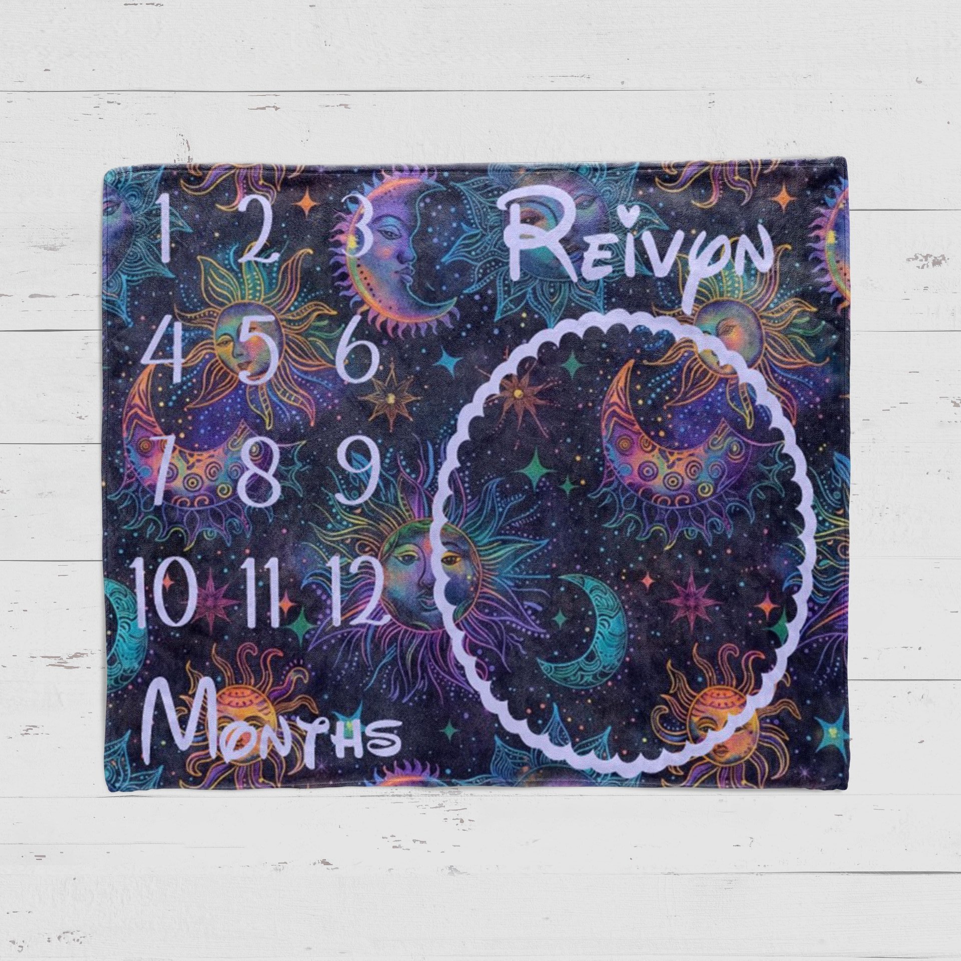 Personalized Boho Sun Moon Milestone Blanket