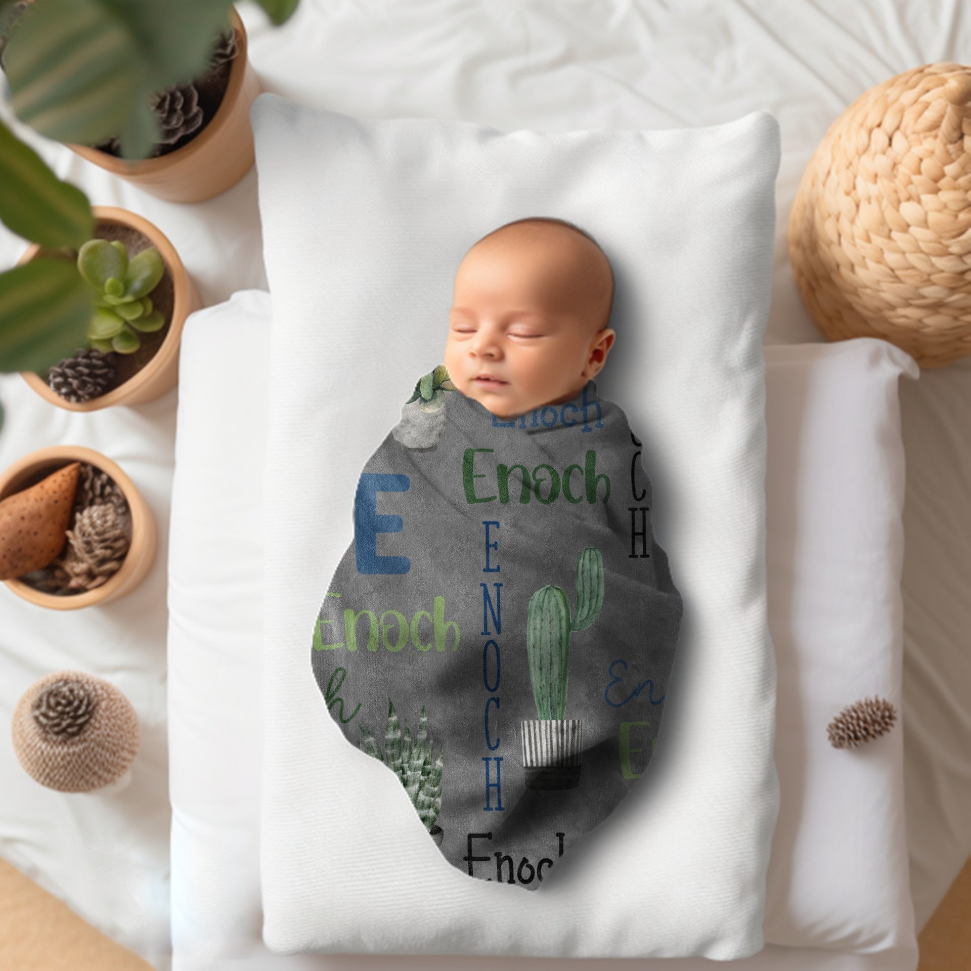 Personalized Cactus Succulent Baby Blanket