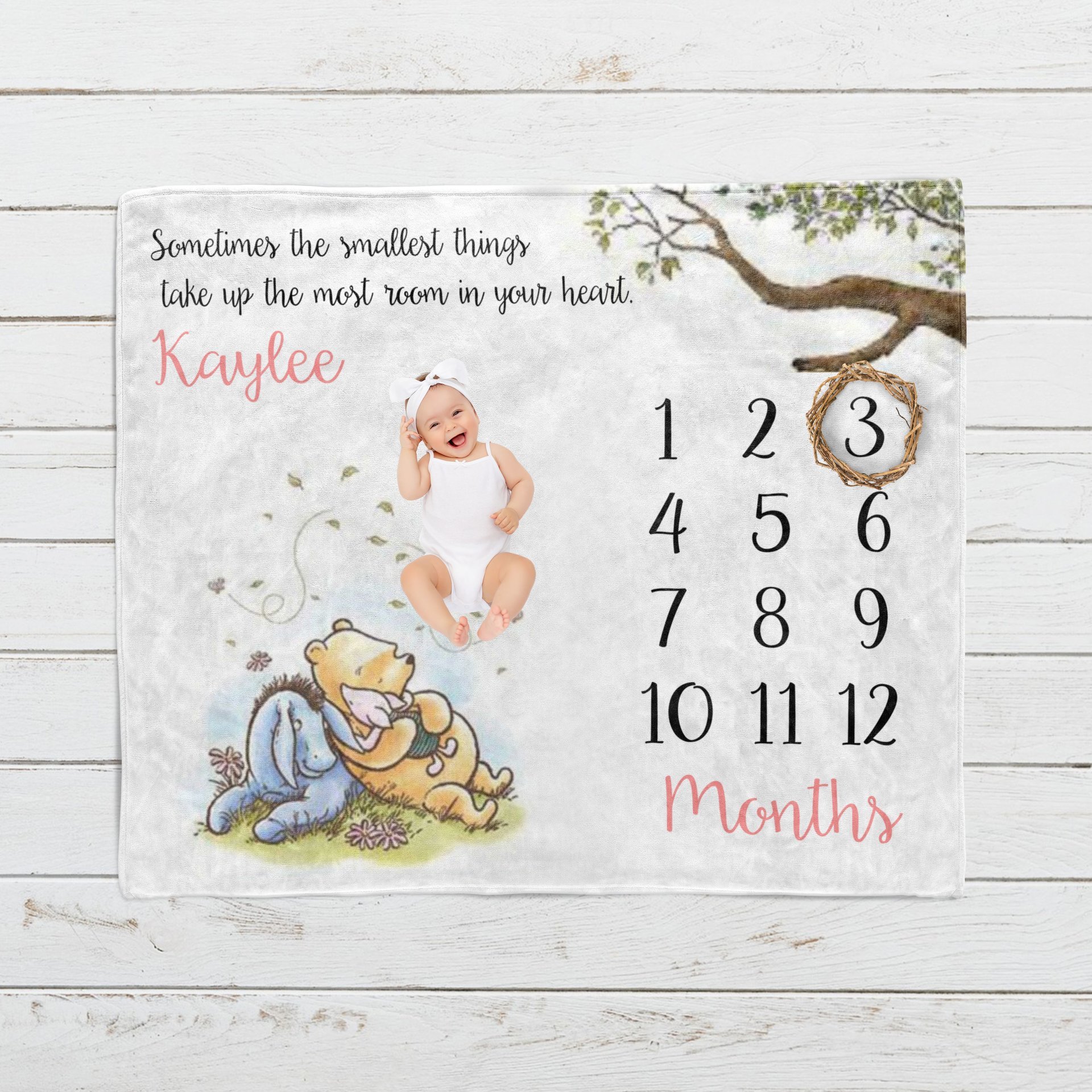 Personalized Vintage Winnie the Pooh and Eeyore Milestone Blanket