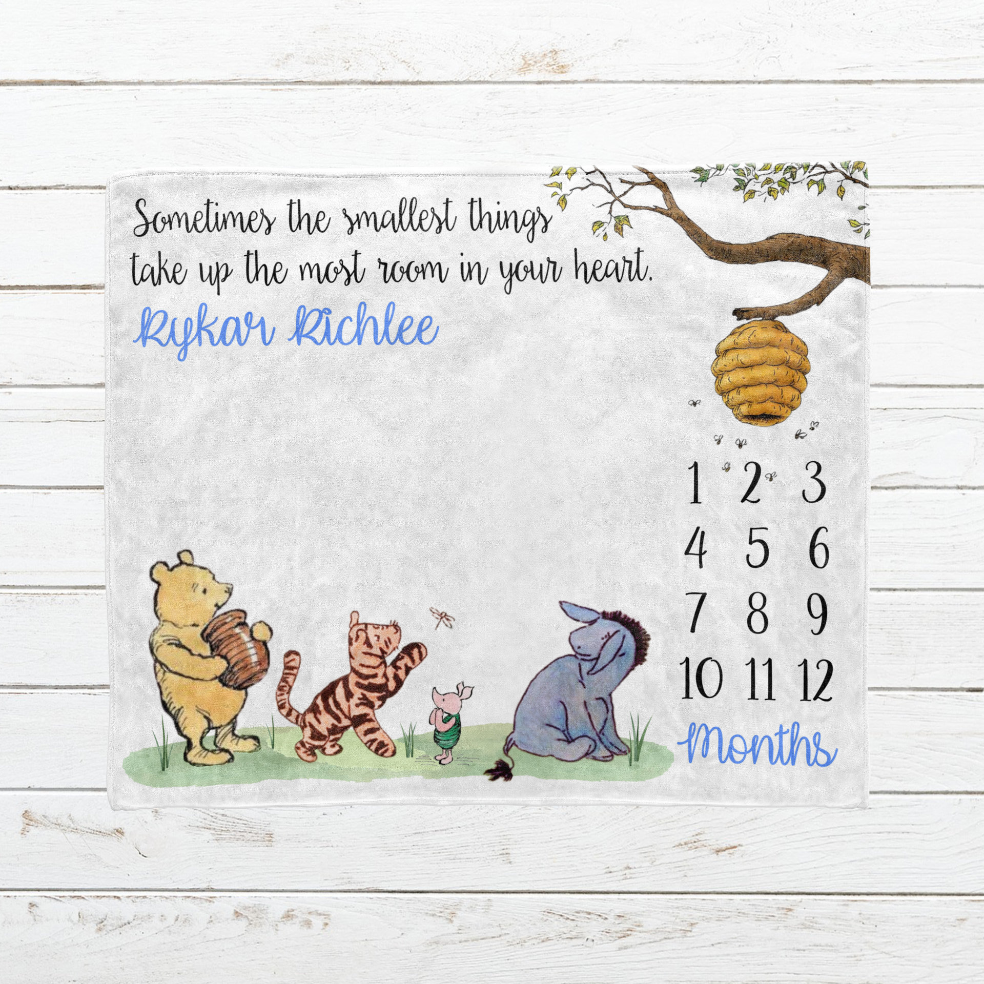 Classic Winnie the Pooh Milestone Blanket with Name