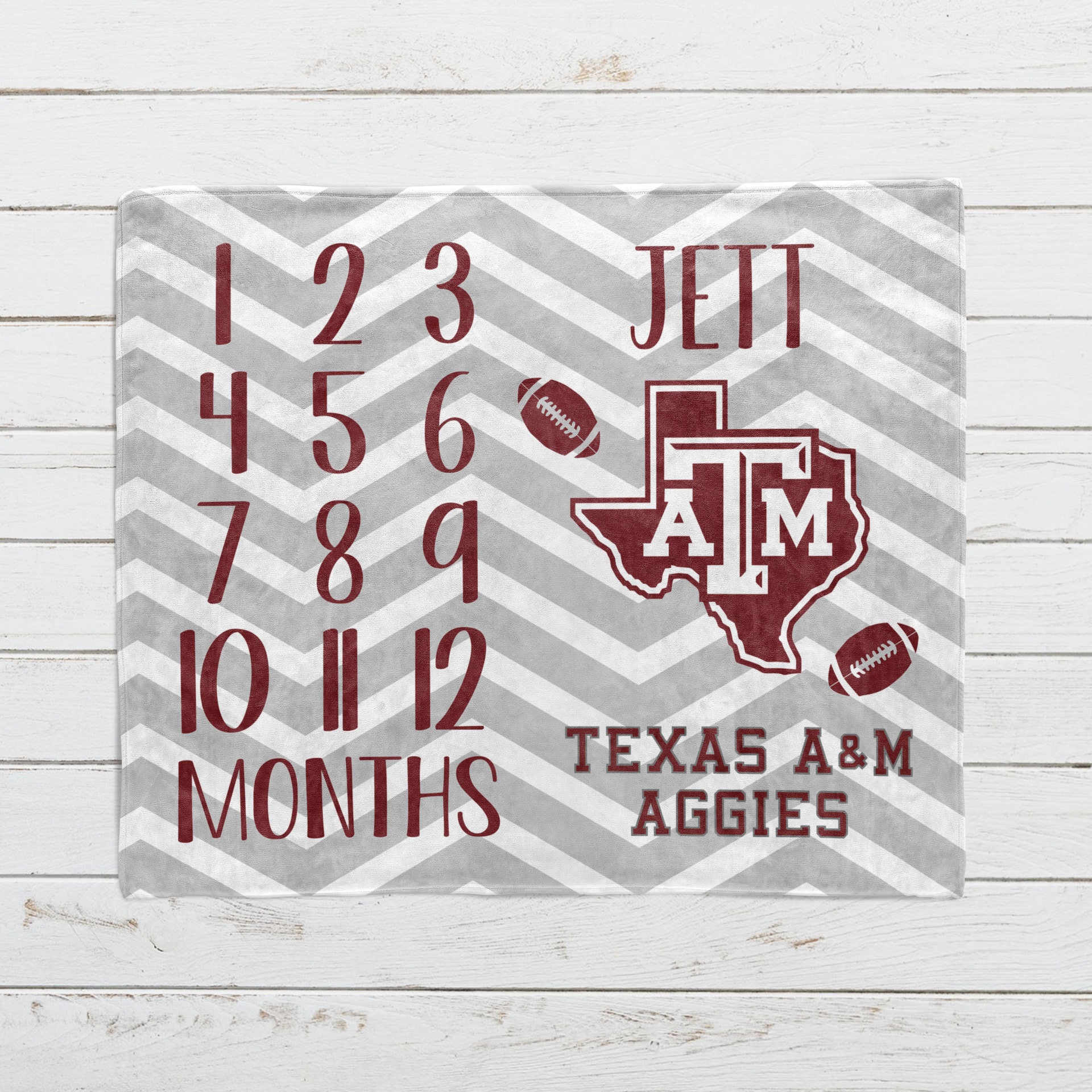 Personalized Football Team Baby Monthly Milestone Blanket