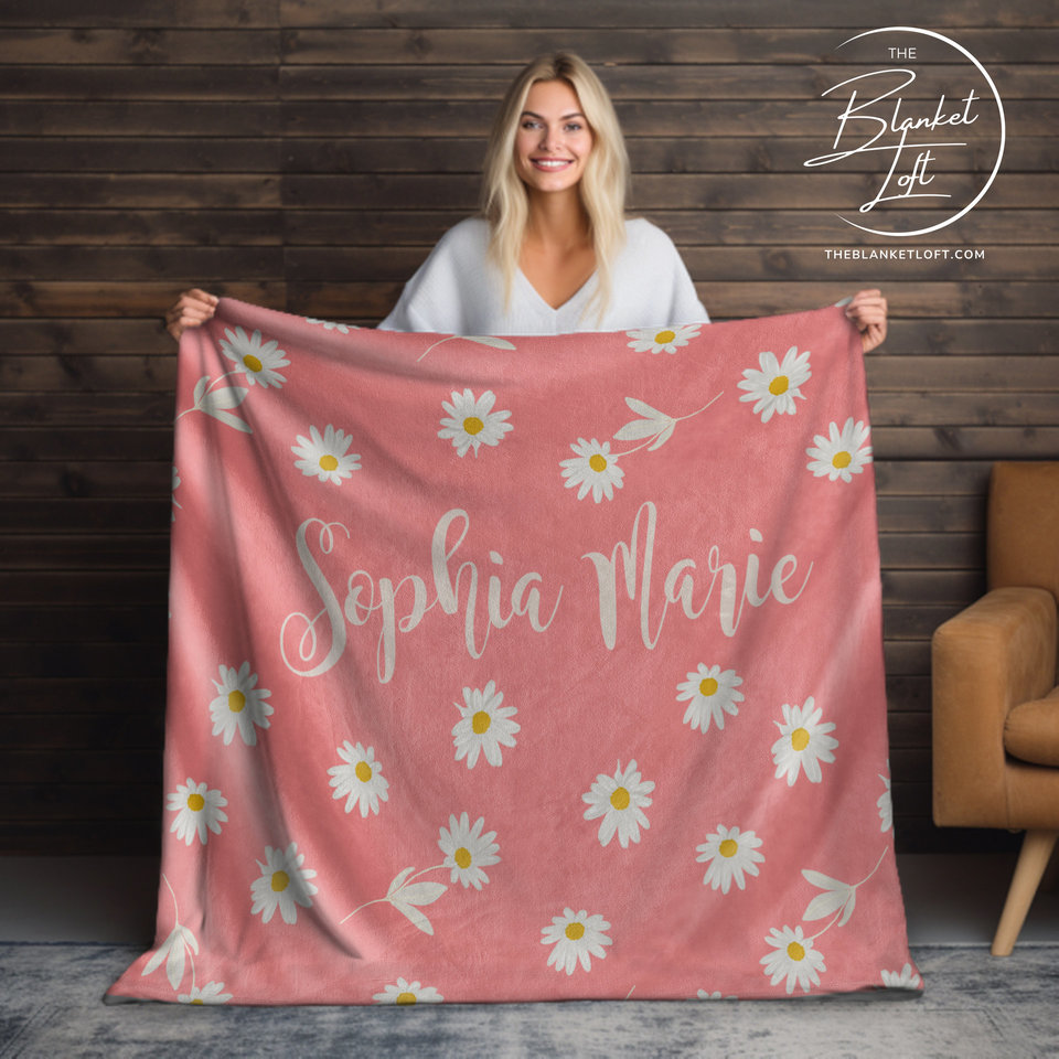 Personalized Floral Daisy Baby Blanket