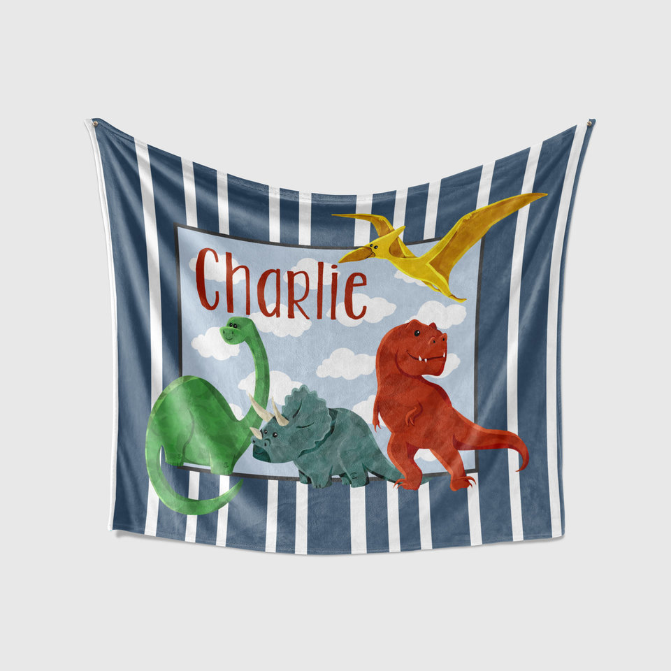 Watercolor Dinosaur Blanket with Name