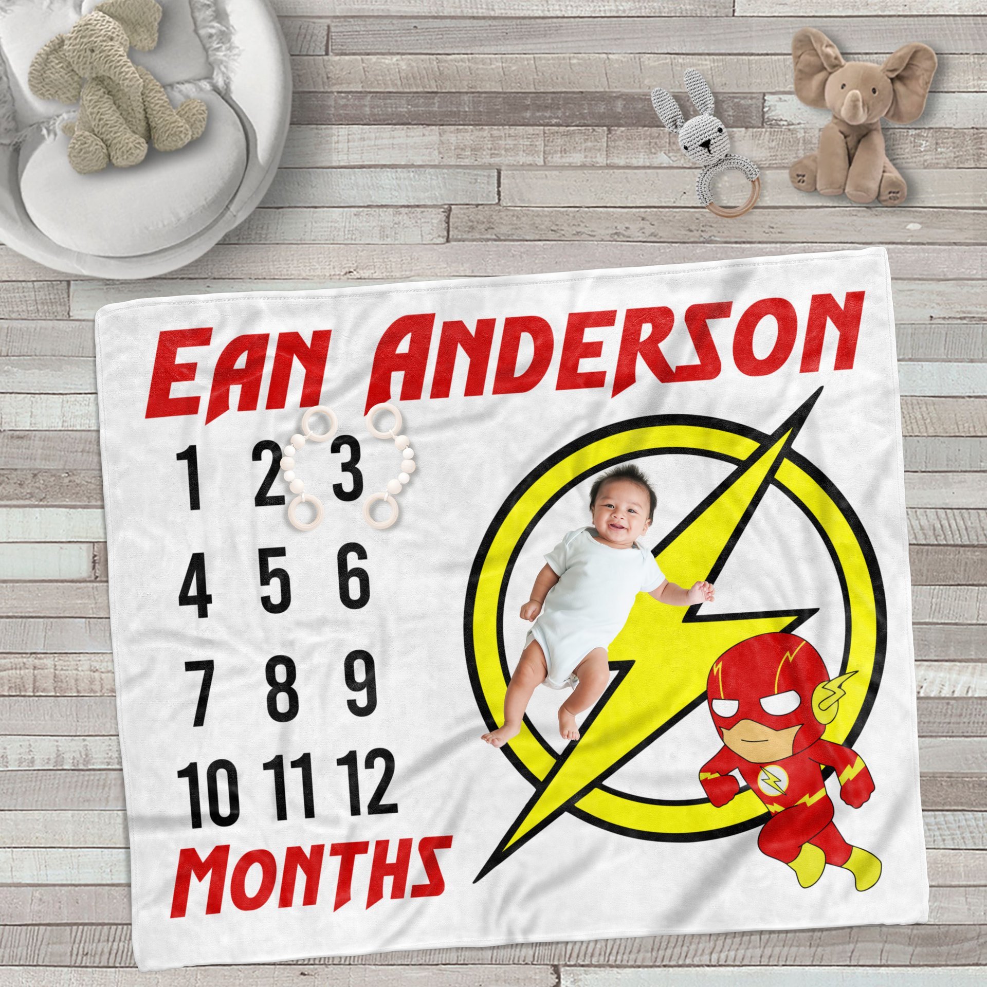 Personalized Flash Superhero Monthly Milestone Blanket