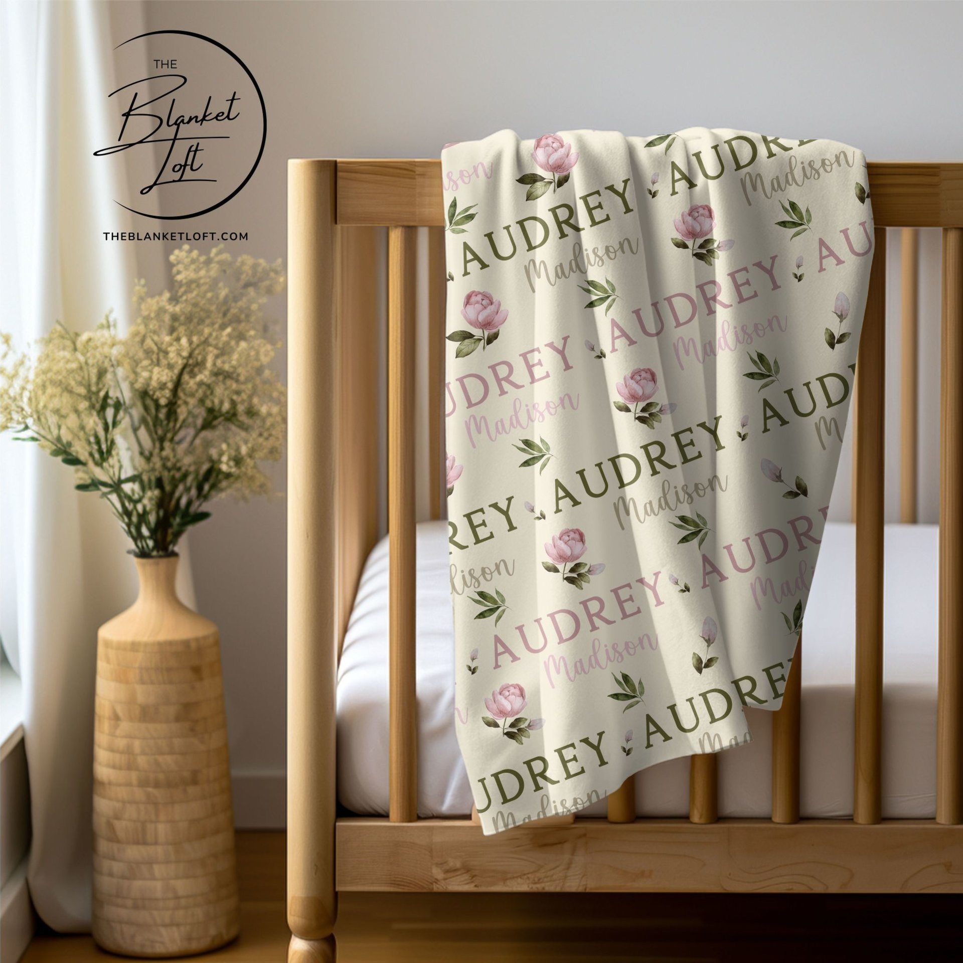 Personalized Pink Floral Baby Name Blanket 