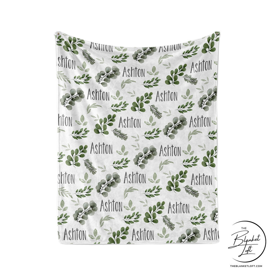 Name Blanket with Greenery