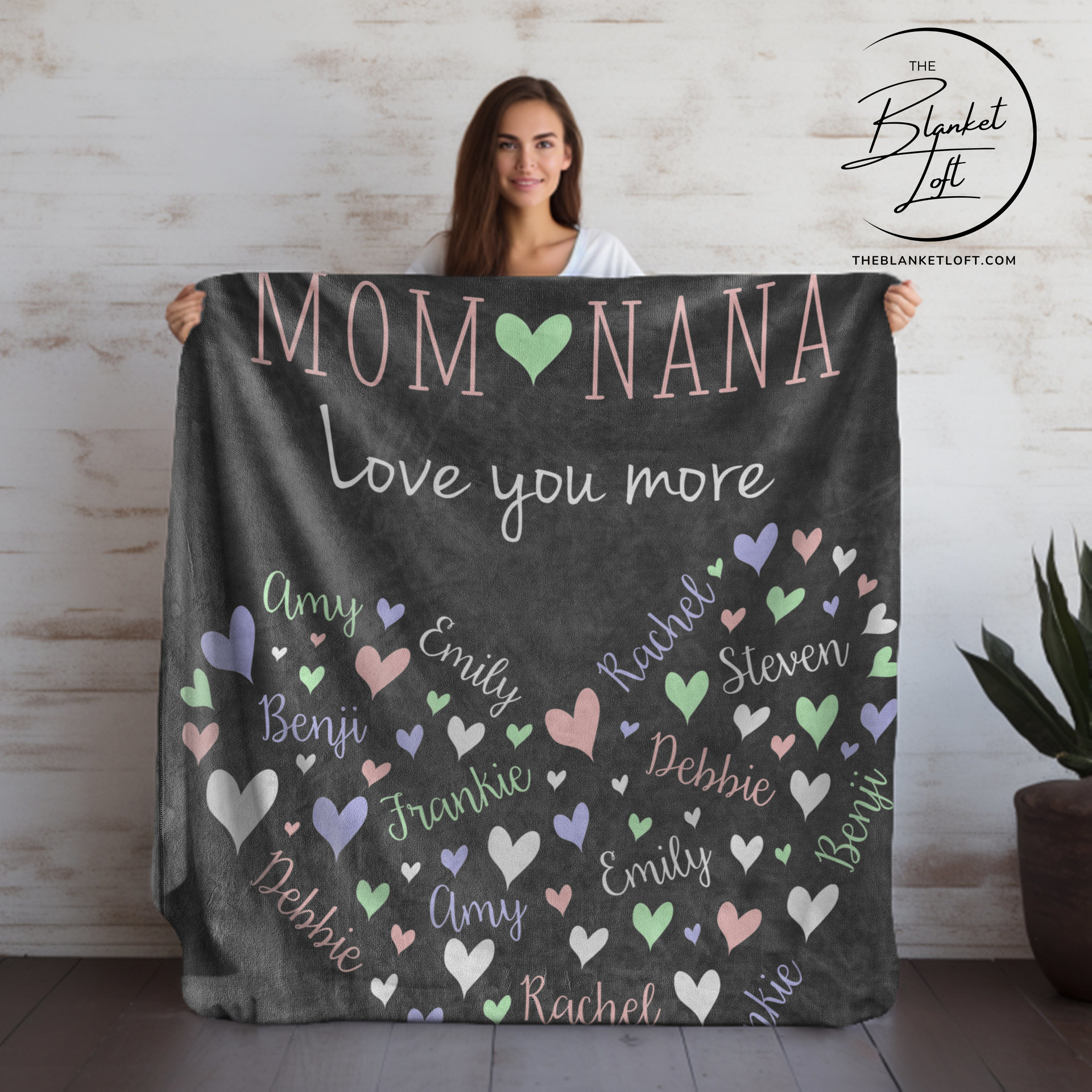 Family Names in a Heart Design Blanket Throw