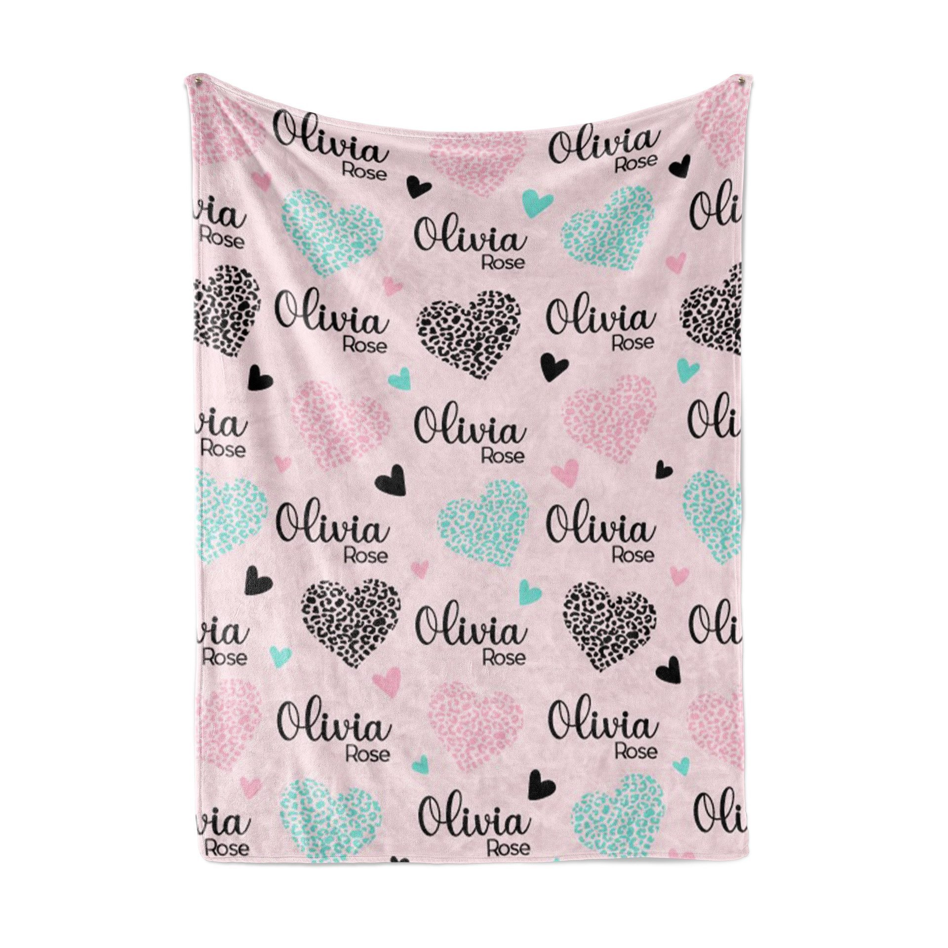 Personalized Cheetah Hearts Baby Blanket 
