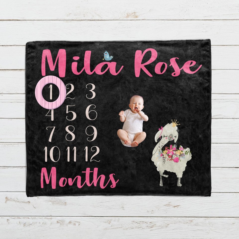 Personalized Llama Baby Milestone Blanket