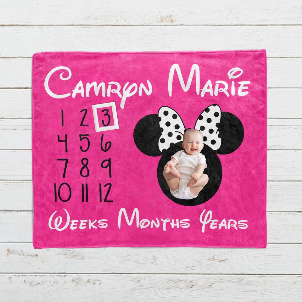 Personalized Minnie Mouse Head Milestone Blanket