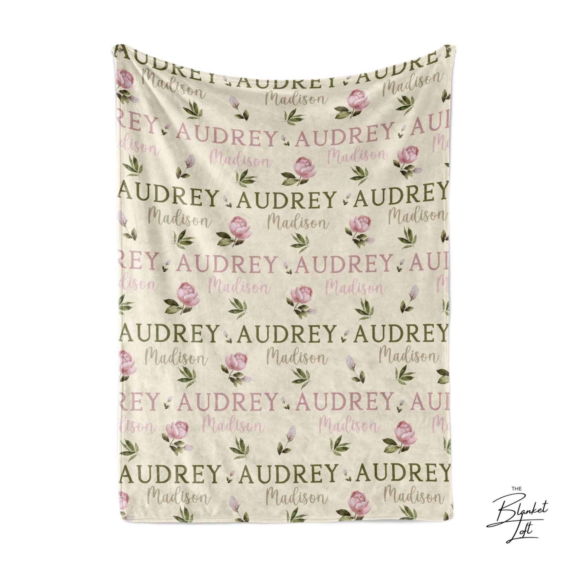 Personalized Pink Floral Baby Name Blanket 