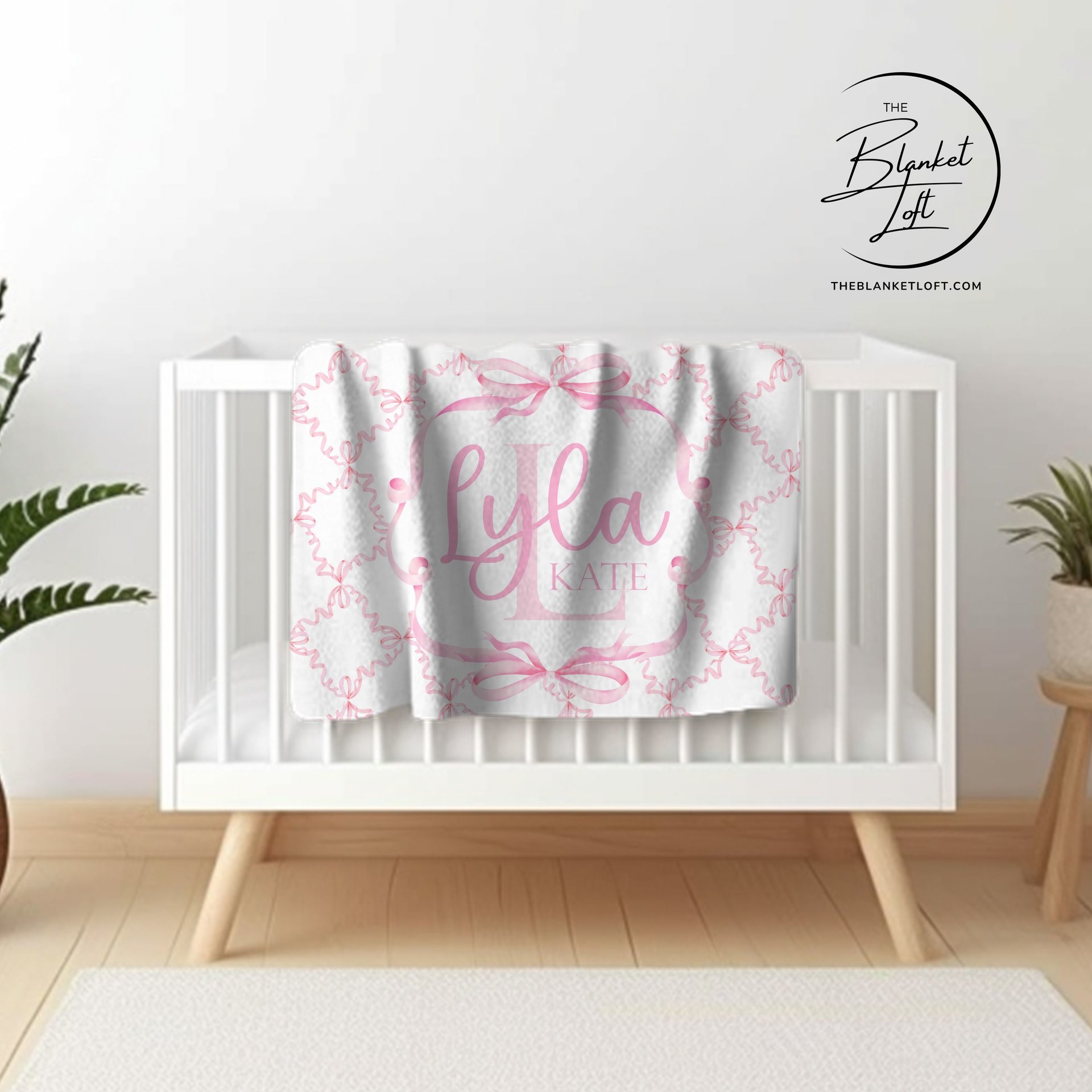 Personalized Pink Bow Baby Blanket 