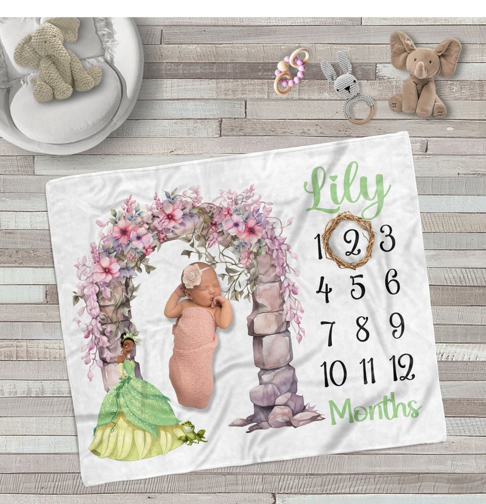 Personalized Princess and the Frog Milestone Blanket