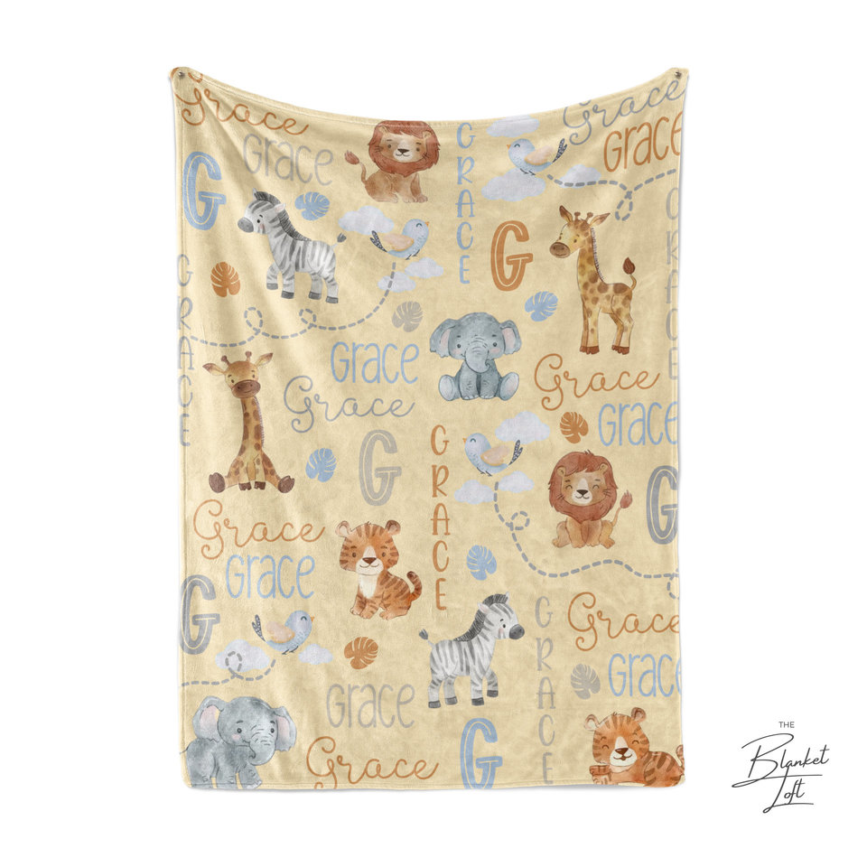 Safari Jungle Animals Personalized Baby Blanket