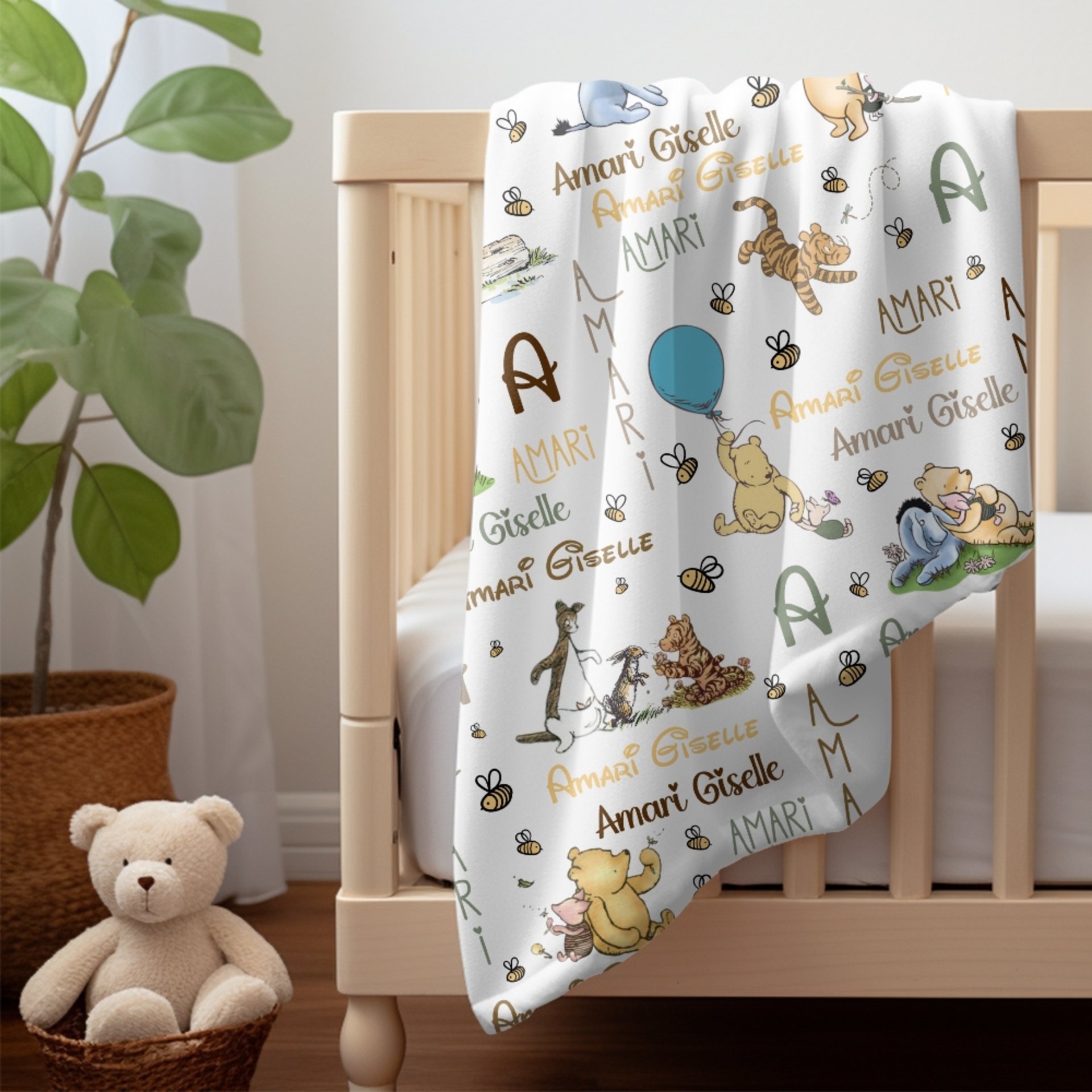 Personalized Classic Winnie the Pooh Baby Blanket