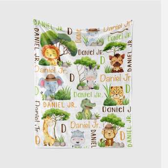 Personalized African Safari Animals Baby Blanket