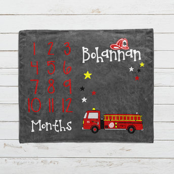 Personalized Fire Truck Baby Milestone Blanket